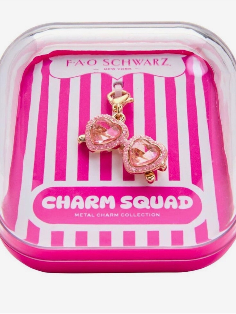 FAO Schwarz Gold-Tone Pink Heart Charm Earrings